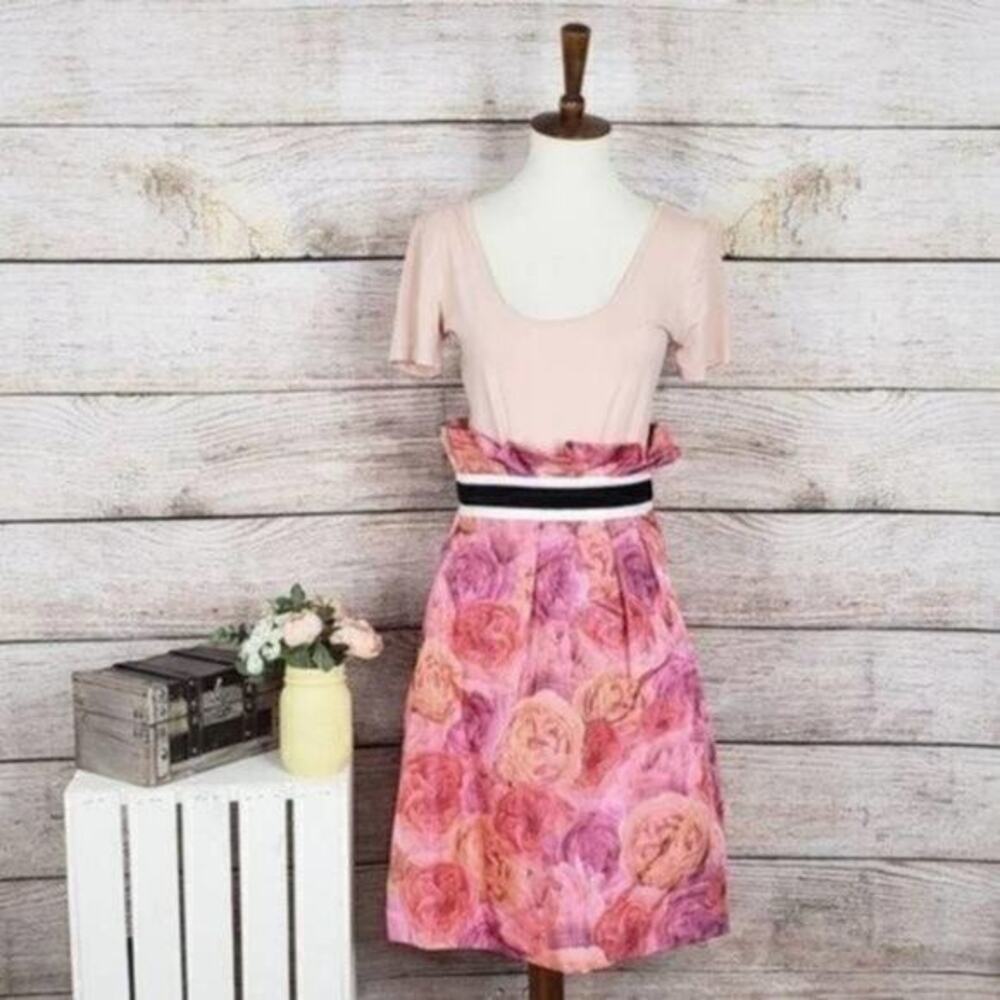 Nima Midi Full Floral Orange Pink Skirt‎ Size 4